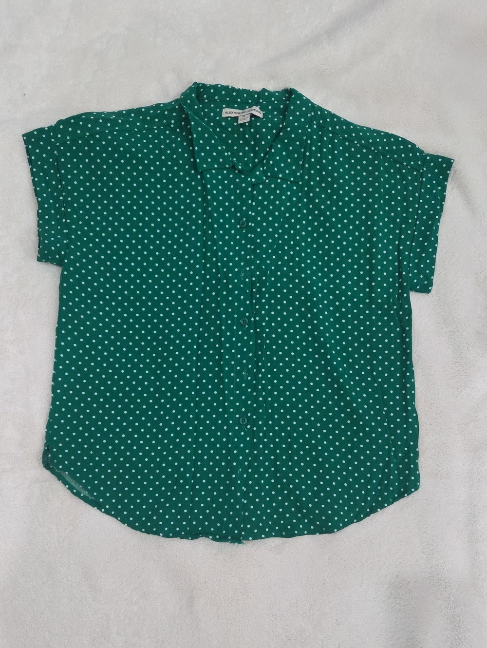 Green Polka Dot Button-Down Shirt - Casual Short Sleeve